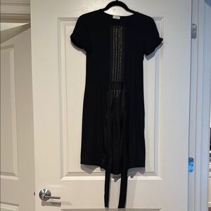 Black Short Sleeve Dress with Ribbon Detail